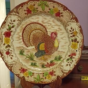 Bachrach Multicolor Turkey and Floral Dinner Plate